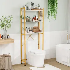 Over The Toilet Storage Rack With Hooks And Adjustable Bottom Bar White