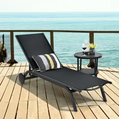 Costway Outdoor Patio Lounge Chair Chaise Reclining Aluminum Fabric Adjustable