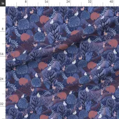 Various Fabrics by the Yard or Fat Quarter Dark Magical Forest Woodland Creatures Wild Animals Blue Pink White Whimsical Night Sky Custom Printed Fabric by Spoonflower