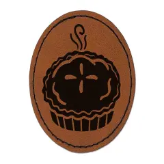 Freshly Made Apple Pie Fall Round Iron-On Engraved Faux Leather Patch Applique - 2.5" Brown