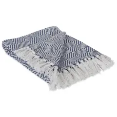 Contemporary Home Living 60" Blue and White Rectangular Diamond Patterned Geometric Cotton Throw