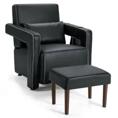 Modern Berber Fleece Single Sofa Chair Included Ottoman and Waist Pillow Suitable for Any Terrain Black