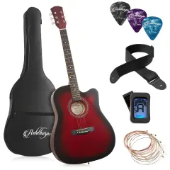 Ashthorpe 41-inch Beginner Cutaway Acoustic Guitar Package, Full Size Basic Starter Kit w/ Gig Bag, Strings, Strap, Tuner, Picks Red