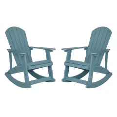 Merrick Lane Set of 2 Atlantic All-Weather Polyresin Adirondack Rocking Chair with Vertical Slats Sea Foam