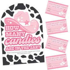 Big Dot of Happiness Rodeo Cowgirl - How Many Candies Pink Western Party Game - 1 Stand and 40 Cards - Candy Guessing Game