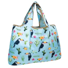 Wrapables Large Foldable Tote Nylon Reusable Grocery Bags Toucan & Cacti