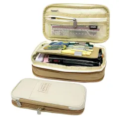 Wrapables Large Capacity Pencil Case, Expandable Pencil Pouch for Stationery Tools Khaki