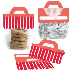 Big Dot of Happiness Red Stripes - DIY Simple Party Clear Goodie Favor Bag Labels - Candy Bags with Toppers - Set of 24