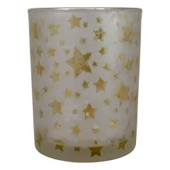 Northlight 5" Matte Silver and Gold Stars and Snowflakes Flameless Glass Candle Holder
