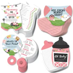 Big Dot of Happiness Girl Farm Animals - 4 Pink Barnyard Baby Shower Games - 10 Cards Each - Gamerific Bundle