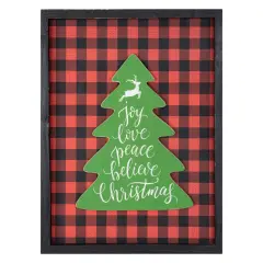 Northlight 16" Red and Black Buffalo Plaid Christmas Tree Shadow Box Wall Plaque