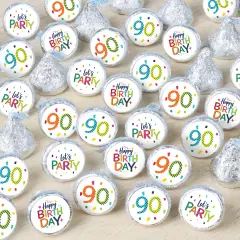 Big Dot of Happiness 90th Birthday - Cheerful Happy Birthday - Colorful Ninetieth Birthday Small Round Candy Stickers - Party Favor Labels - 324 Count