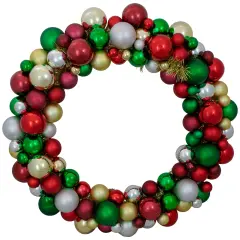 Northlight Traditional 2-Finish Shatterproof Ball Christmas Wreath - 36" - Multicolor - Unlit Silver