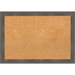 Pinstripe Lead Grey Wood Framed Corkboard, Natural Cork