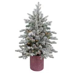 Northlight Real Touch&trade;️ Pre-Lit Medium Saratoga Spruce Flocked Artificial Potted Christmas Tree 4' - Clear Lights Green