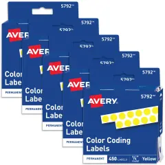 Avery Dot Stickers, 1/4 Inch Round Stickers, Non-Printer Compatible, Permanent Adhesive, 450 Yellow Labels Per Pack, 2,250 Round Labels Total (5 Packs of 5792)
