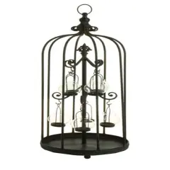 Raz 31" Bistro Kitchen Rustic Black Birdcage Glass Tea Light Candle Holder