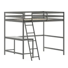 Emma and Oliver Ridley Twin Wood Loft Bed Frame with Protective Guardrails and Integrated Desk and Ladder for Use with Any 6-8" Thick Mattress