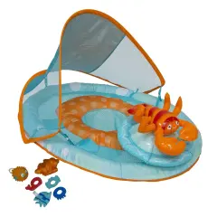 SwimWays 36" Inflatable Blue and Orange Lobster Baby Swimming Pool Float with Canopy