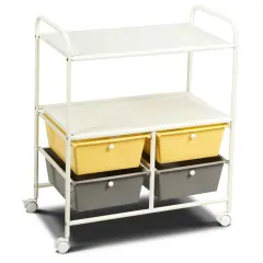 4 Drawers Shelves Rolling Storage Cart Rack Yellow