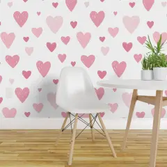 Pre-Pasted Wallpaper 2FT Wide Love Heart Pink Pastel Custom Pre-pasted Wallpaper by Spoonflower
