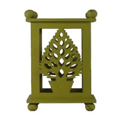 Melrose 12.5" Pistachio Green Distressed Summer Tree Cut-Out Pillar Candle Lantern