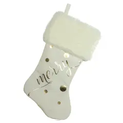 Northlight 19" Ivory White Gold Foil "Merry" Christmas Stocking with White Faux Fur Cuff