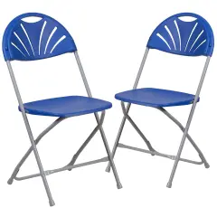 Emma and Oliver 2 Pack Wedding Party Event Fan Back Plastic Folding Chair Home Office Blue