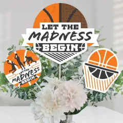 Big Dot of Happiness Basketball - Let The Madness Begin - College Basketball Party Centerpiece Sticks - Table Toppers - Set of 15