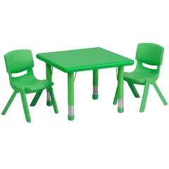 Emma and Oliver 24" Square Plastic Height Adjustable Activity Table Set with 2 Chairs Green