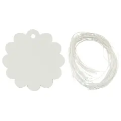 Wrapables 50 Gift Tags/Kraft Hang Tags with Free Cut Strings for Gifts, Crafts & Price Tags White Flower