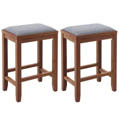 Costway Set of 2 Upholstered Bar Stools Wooden Counter Height Dining Chairs Brown