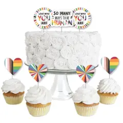 Big Dot of Happiness So Many Ways to Be Human - Dessert Cupcake Toppers - Pride Party Clear Treat Picks - Set of 24