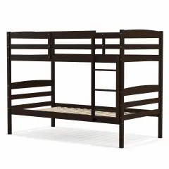 Twin Over Twin Bunk Bed, Solid Wood, Detachable and Safe Design Espresso