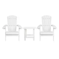 Merrick Lane Set Of Two Riviera Folding Adirondack Patio Chairs With Matching Outdoor Side Table White