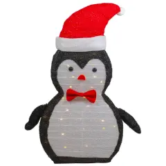 Northlight 28" LED Lighted Tinsel Penguin in Santa Hat Outdoor Christmas Decoration Black
