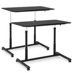 Height Adjustable Computer Standing Desk with 4 Universal Casters and I Shaped Base Black