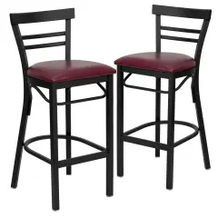 Emma and Oliver 2 Pack Two-Slat Ladder Back Metal Restaurant Barstool BurgVYL/BlackMetal