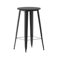 Merrick Lane Dryden Indoor/Outdoor Bar Top Table, 23.75" Round All Weather Poly Resin Top with Steel base Black