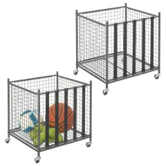 mDesign Metal Rolling Sports Equipment Storage Holder Rack with 4 Wheels