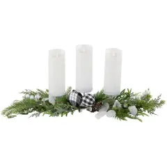 Northlight Mixed Foliage and Jingle Bell Christmas Pillar Candle Holder - 29" Green