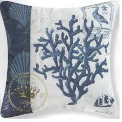 Gallerie II 18" Blue and White Indigo Coral Reef Square Outdoor Throw Pillow - Down