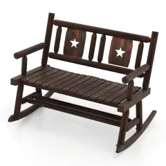 Costway 1/2 PCS Patio Rocking Bench Carbonized Wood Double Rocker Chair with Ergonomic Seat Rustic
