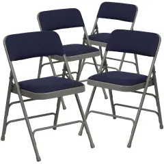 Emma and Oliver 4 Pack Home & Office Portable Party Events Padded Metal Folding Chair NavyFabric/GrayFrame