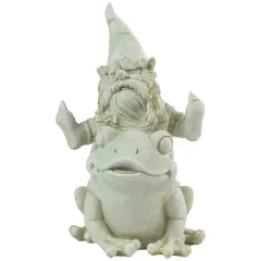 Northlight 9.5" Gnome Leaping Over a Frog Outdoor Garden Statue Beige