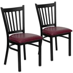 Emma and Oliver 2 Pack Vertical Back Metal Restaurant Chair BurgVYL/BlackMetal