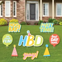 Big Dot of Happiness Party Time - Yard Sign and Outdoor Lawn Decorations - Happy Birthday Party Yard Signs - Set of 8