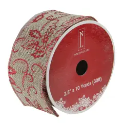Northlight Pack of 12 Red and Beige Burlap Wired Christmas Craft Ribbon Spools - 2.5" x 120 Yards