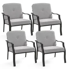 Costway 4 PCS Patio Metal Chairs Outdoor Dining Seat Heavy Duty with Cushions Garden Gray
