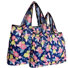 Wrapables Large & Small Foldable Tote Nylon Reusable Grocery Bags, Set of 2 Pink Yellow Corsage